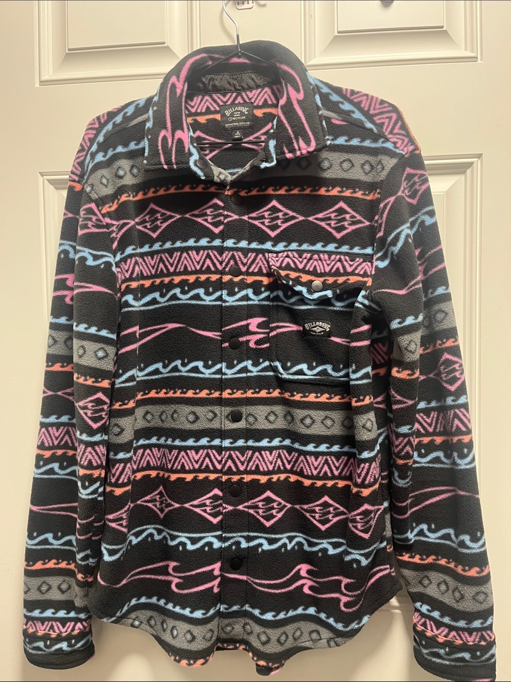 Billabong Black Fleece Button-Down with Pink & Blue Aztec Print